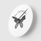 Horloge Ronde Mandala papillon boho complexe noir et blanc A (Angle)