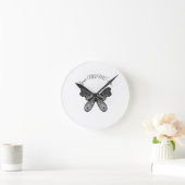 Horloge Ronde Mandala papillon boho complexe noir et blanc A (Maison)