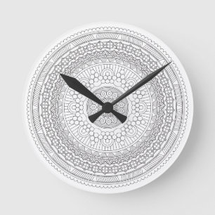 Horloge Ronde Mandala rond noir et blanc v3