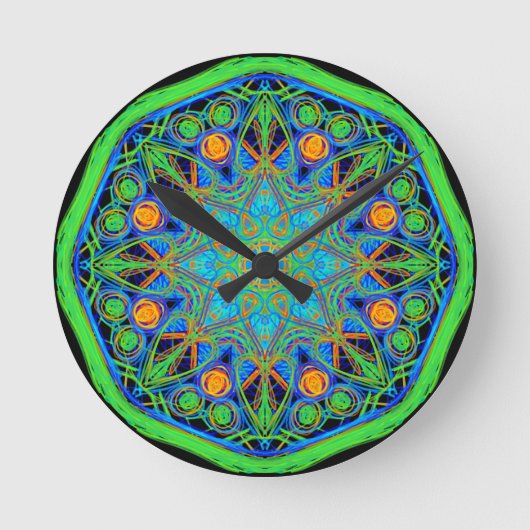 Horloge Ronde Mandala Vert Bleu (Recto)