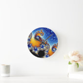 Horloge Ronde Mandelbrot bleu double spirale fractale (Maison)