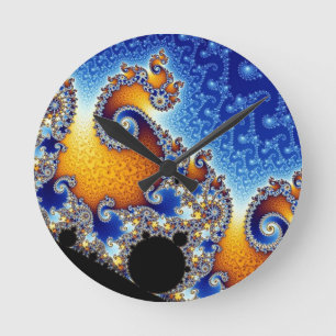 Horloge Ronde Mandelbrot bleu double spirale fractale
