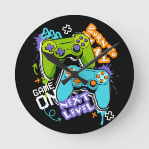 Horloge Ronde Manettes de jeu Graffiti Jeu Né pour Jouer