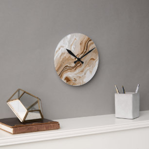 Horloge Ronde Marbre Beige Élégant Art Abstrait