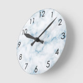Horloge Ronde Marbre blanc classique avec veines bleues (Angle)