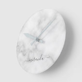 Horloge Ronde Marbre blanc de nom personnalisé de script moderne (Angle)