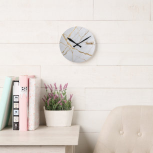 Horloge Ronde Marbre blanc et or moderne Luxe minimaliste 