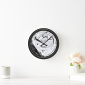 Horloge Ronde Marbre blanc, Graphique en fibre noire (Maison)