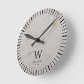 Horloge Ronde Marbre Blanc Monogramme Initiale Noire & Nom Perso (Angle)