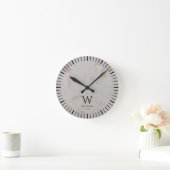 Horloge Ronde Marbre Blanc Monogramme Initiale Noire & Nom Perso (Maison)