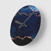 Horloge Ronde Marbre Bleu Abstrait De Minuit Avec Or Rose (Angle)