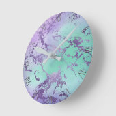 Horloge Ronde Marbre chic | Lavande violet et vert menthe (Angle)