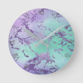 Horloge Ronde Marbre chic | Lavande violet et vert menthe (Recto)