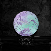 Horloge Ronde Marbre chic | Lavande violet et vert menthe