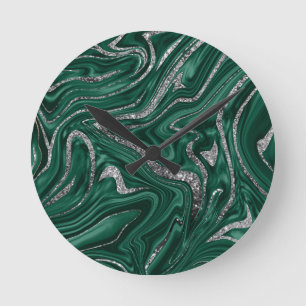 Horloge Ronde Marbre de Parties scintillant d'argent noir vert 