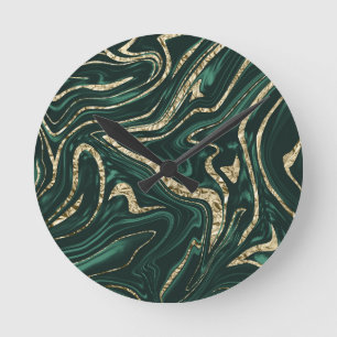 Horloge Ronde Marbre d'or noir vert émeraude #2 (Faux Foil)