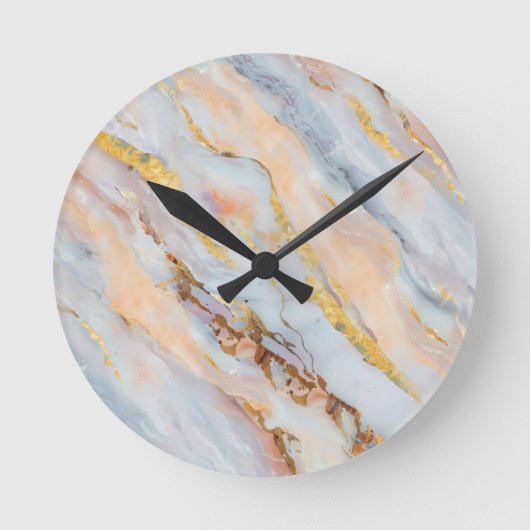 Horloge Ronde Marbre fluide dans des tons de gris, pêche et or (Recto)