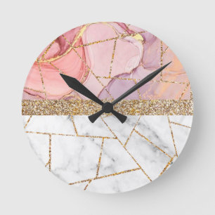 Horloge Ronde Marbre Intérieur de Luxe Pierre Pailleté