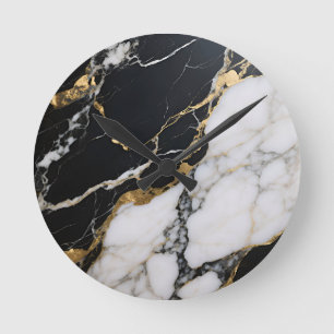 Horloge Ronde Marbre noir or veines luxe abstrait