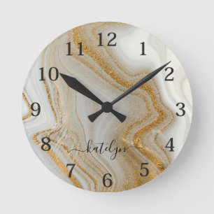 Horloge Ronde Marbre or élégant