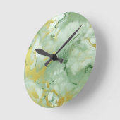 Horloge Ronde Marbre Or Vert Sage élégant (Angle)