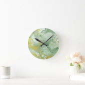 Horloge Ronde Marbre Or Vert Sage élégant (Maison)