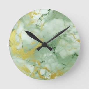 Horloge Ronde Marbre Or Vert Sage élégant