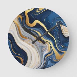 Horloge Ronde Marbrures bleu marine et or