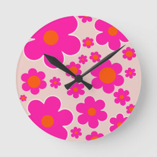 Horloge Ronde Marché aux fleurs rétro Florence Abstrait rose flo