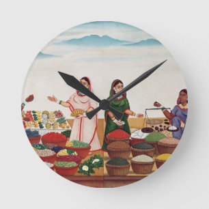 Horloge Ronde Marché de légume et d'épice chez Benares, c.1840