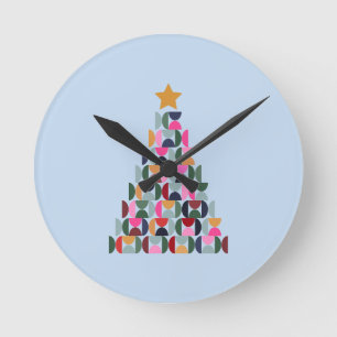 Horloge Ronde Marché d'hiver 10 sapin de Noël coloré