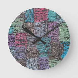 Horloge Ronde Marche sur le trottoir art en jaune blanc violet