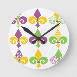 Horloge Ronde Mardi Gras Fleur de Lis