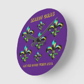 Horloge Ronde Mardi Gras Fleur De Lis (Angle)