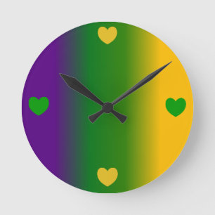 Horloge Ronde Mardi Gras Ombre aux Coeurs