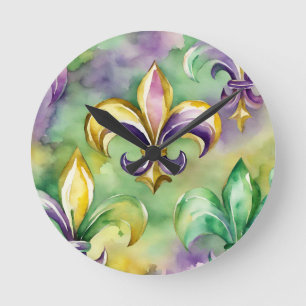 Horloge Ronde Mardi Gras pastel élégant