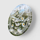 Horloge Ronde Marguerites blanches délicates (Angle)