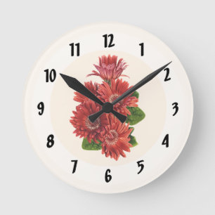 Horloge Ronde Marguerites Gerbera Rouges