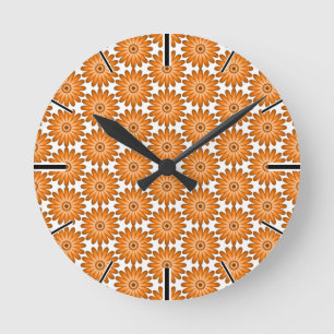 Horloge Ronde Marguerites orange dans le style des années 70