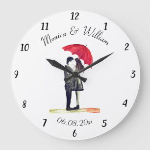 Horloge Ronde Mariage couple Juste marié chic aquarelle Grande