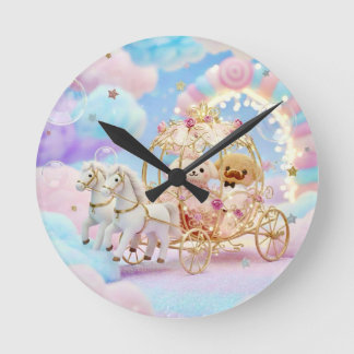 Horloge Ronde Mariage de chiot mignon Carrosse de conte de fée