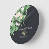 Horloge Ronde Mariage de fleurs blanches (Angle)