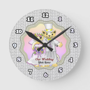 Horloge Ronde Mariage de la mariée et du marié chat