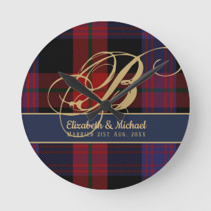 Horloge Ronde Mariage de nouveaux mariés Monogram BROWN Tartan B