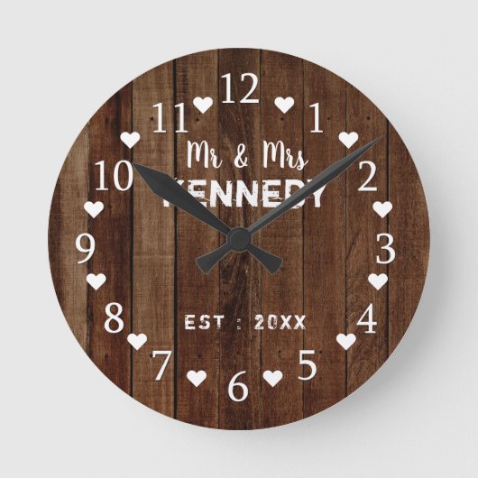 Horloge Ronde Mariage de tôle en bois rustique (Recto)