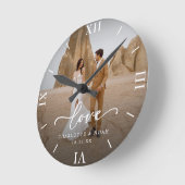 Horloge Ronde Mariage Photo Love Script Anniversaire (Angle)