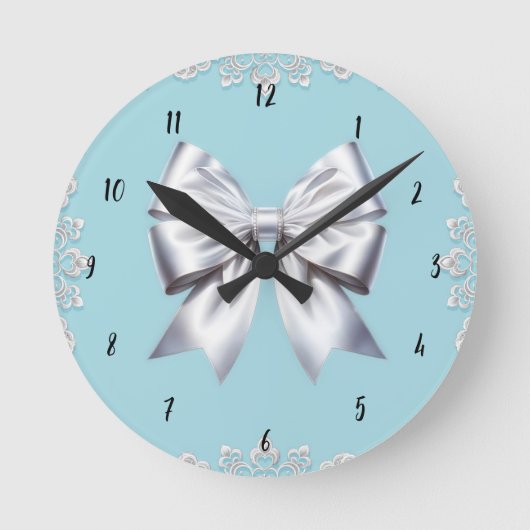 Horloge Ronde Mariée Turquoise Robin's Egg Blue Big White Bow (Recto)