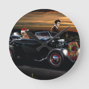 Horloge Ronde Marilyn et Elvis Christmas Joy Ride
