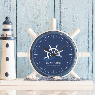 Horloge Ronde Marine Nautique Blue Wave Capitaine de vaisseau He