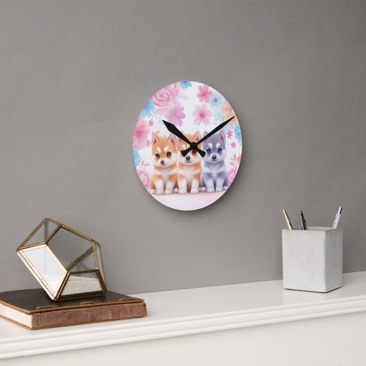 Horloge Ronde Marionnettes Kawaii Husky : Pals Pastel Lance Orei (Bureau)